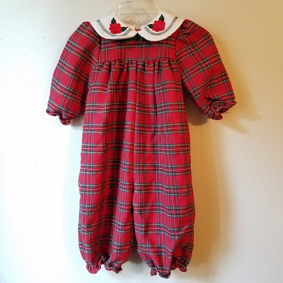 Vintage Girls Plaid Romper with Flowers on Collar by … - Gem