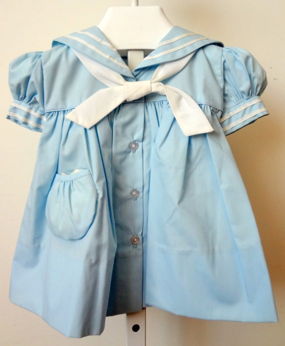 Vintage Girls Baby Blue Sailor Dress- Multiple Si… - image 1