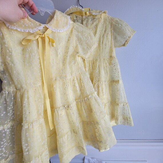 Vintage 50s Girls Sheer Yellow Dress with Flocked… - image 4