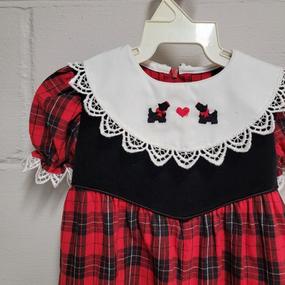 Vintage Girls Red and Black Plaid Romper with Sco… - image 2