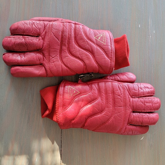 Guantes de esquí de cuero rojo vintage para mujer de Saranac