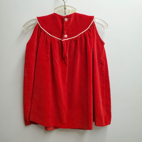 Vintage Girls Red Velvet  Dress with Embroidered … - image 4