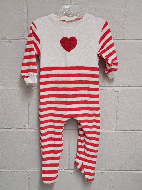 Vintage Red and White Striped Terry Cloth Footed Pajamas by