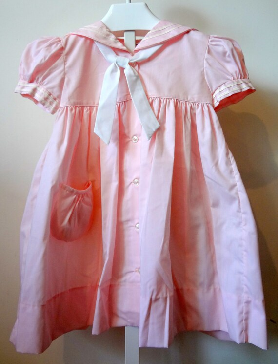 Vintage Girls Classic Pink Sailor Dress- All Size… - image 4