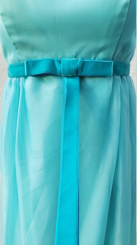 Vintage Woman's Long Sheer Blue Dress with Velvet Rib… Gem