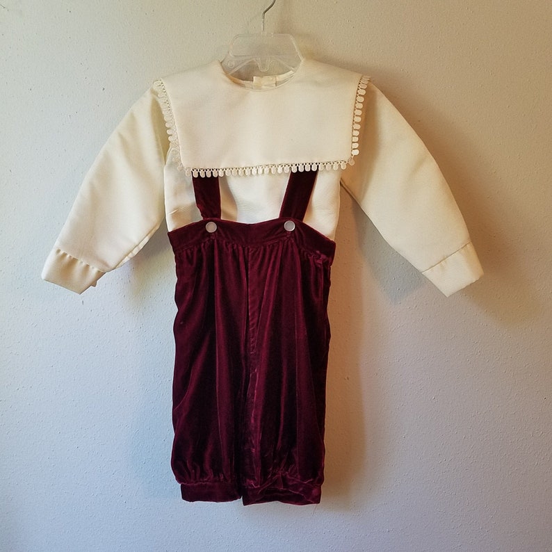 Wedding Ring never worn Size 12 months Vintage Boys Burgundy Velvet Knickers with Suspenders and Off White Blouse Christmas Outfit New
