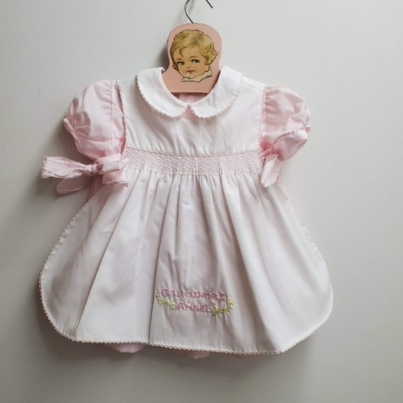 Vintage Girls Pink Dress and White Apron Pinafore… - image 1