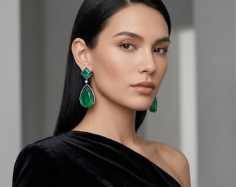 Emerald Green Doublet Teardrop Earrings | Indian Jewelry | Evening Jewelry