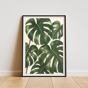 Monstera Leaves Statement Pixel Art — A Bold Tropical Botanical Illustration in Rich Deep Green | Nature Digital Poster