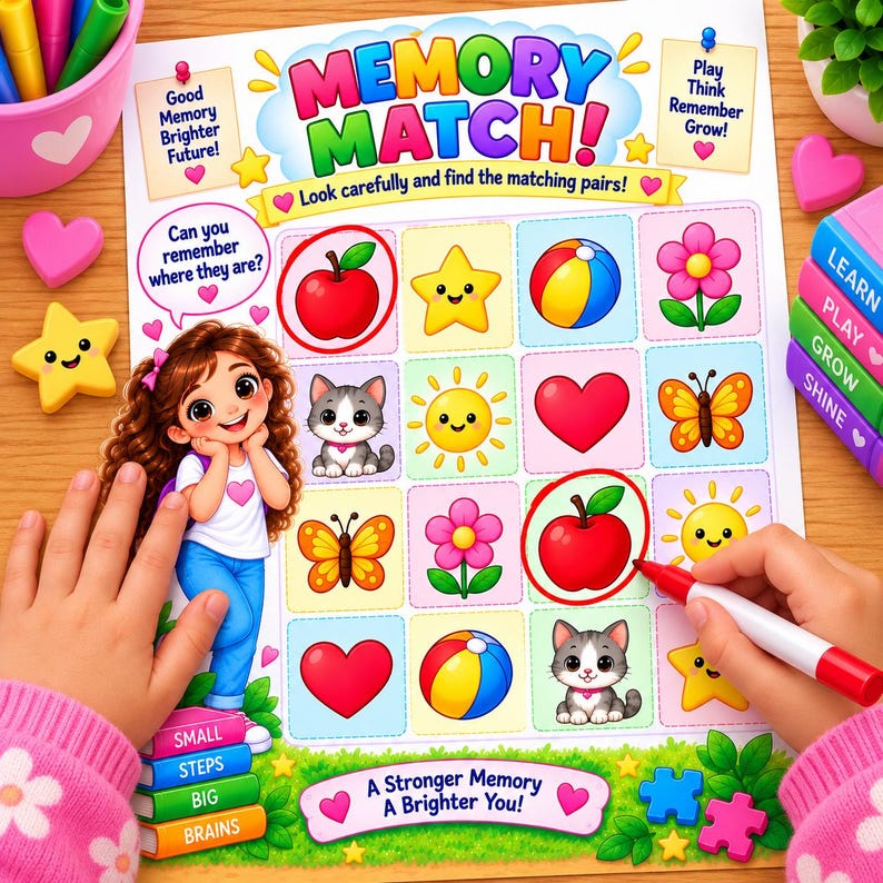 Memory Match Printable for Kids | Matching Game Worksheet | Preschool ...