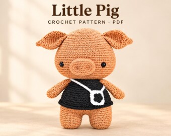 Wzór na szydełkową świnkę w formacie PDF, prosiaczek amigurumi w sukience i torebce