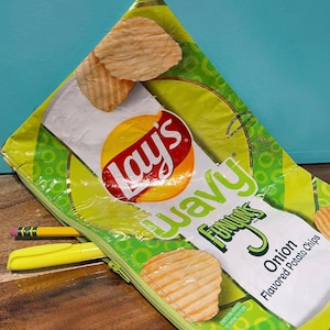 Upcycled Lays Wavy Funyuns Potato Chips zip case