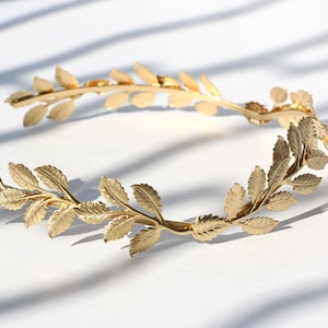 Greek Goddess Halo Crown. Bridal Gold Leaves Headband. Roman - Etsy