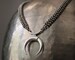 Big Viking Spike Fang Horns Pendant Necklace Chain. Wide Sharp Lunar-Moon Bull-Beast Studs Chain. Women Silver Brass Circle Tusk Punk Charm 