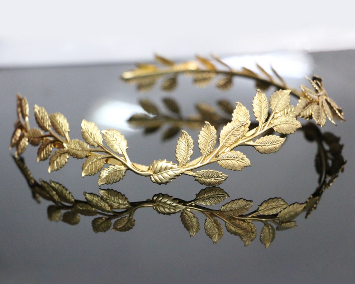 Greek Goddess Halo Crown. Bridal Gold Leaves Headband. Roman | Etsy