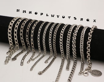 Bracelet/bracelet de cheville en chaîne de câble byzantin en laiton plaqué argent antique/or 24 carats. Chaîne de bracelet Omega à chevrons unisexe femme/homme/garçon/fille