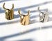 Unisex Wide Long Horns Bull Charm Ring. Massive Ox Beast Ring for Women&Men. Gold/Silver Big Brass Animal Statement Round Open adjust Ring 