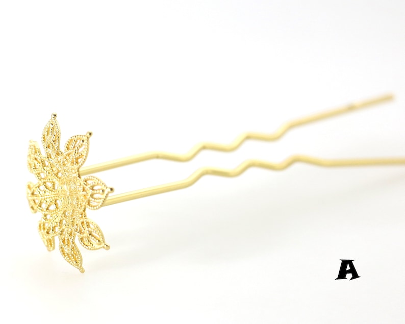 Floral-Petal Filigree Bride Head Fork Bun Holder Hair Vine Pin for Women SilverRoseGold Brass ButterflyLeafStarFlower Girl Hair Pick