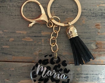 Personalized leopard name keychain keyring