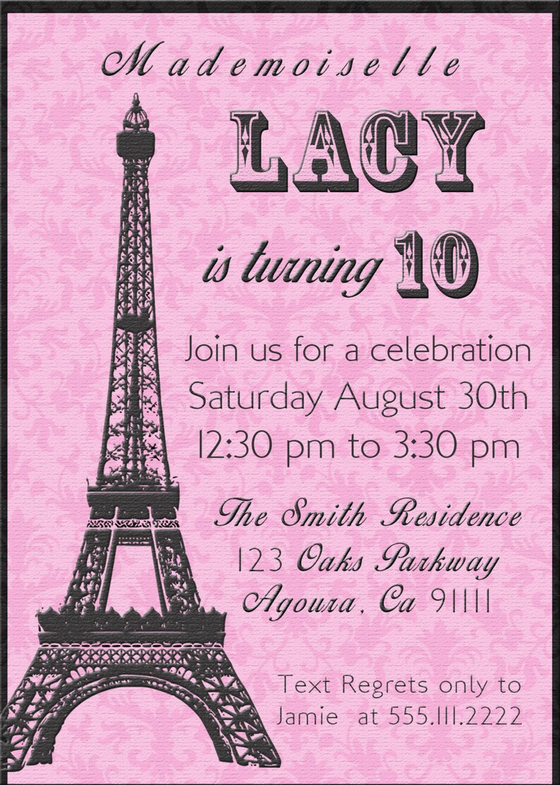 DIY Printable Eiffel Tower Invitation Black and White or | Etsy