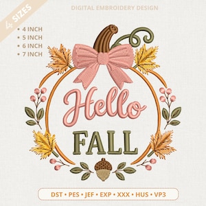 Pumpkin Wreath Embroidery Design, Fall Floral, Halloween, Thanksgiving (Digital Download)