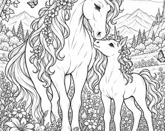 Kronor och varelser: Fantasy-målarbilder | 40-sidig digital nedladdning med drakar, enhörningar och kungligheter
