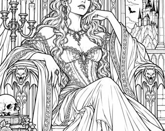 Gotisk vampyrmålarbok: Mörk fantasi-romantiska scener (digital nedladdning)