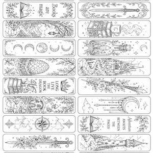 Marque-page fantastique, 20 motifs à colorier | Téléchargement numérique