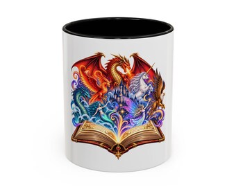Fantasy Dragons Emerging from Magic Book Mug | Accent Coffee Mug