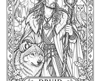 Fantasy Tarot Character Coloring Cards | Printable Tarot-Inspired Coloring Set | Adult Coloring Book