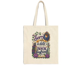 Bookish Tote Bag | 100% Cotton Canvas, Book Boyfriend Floral Design