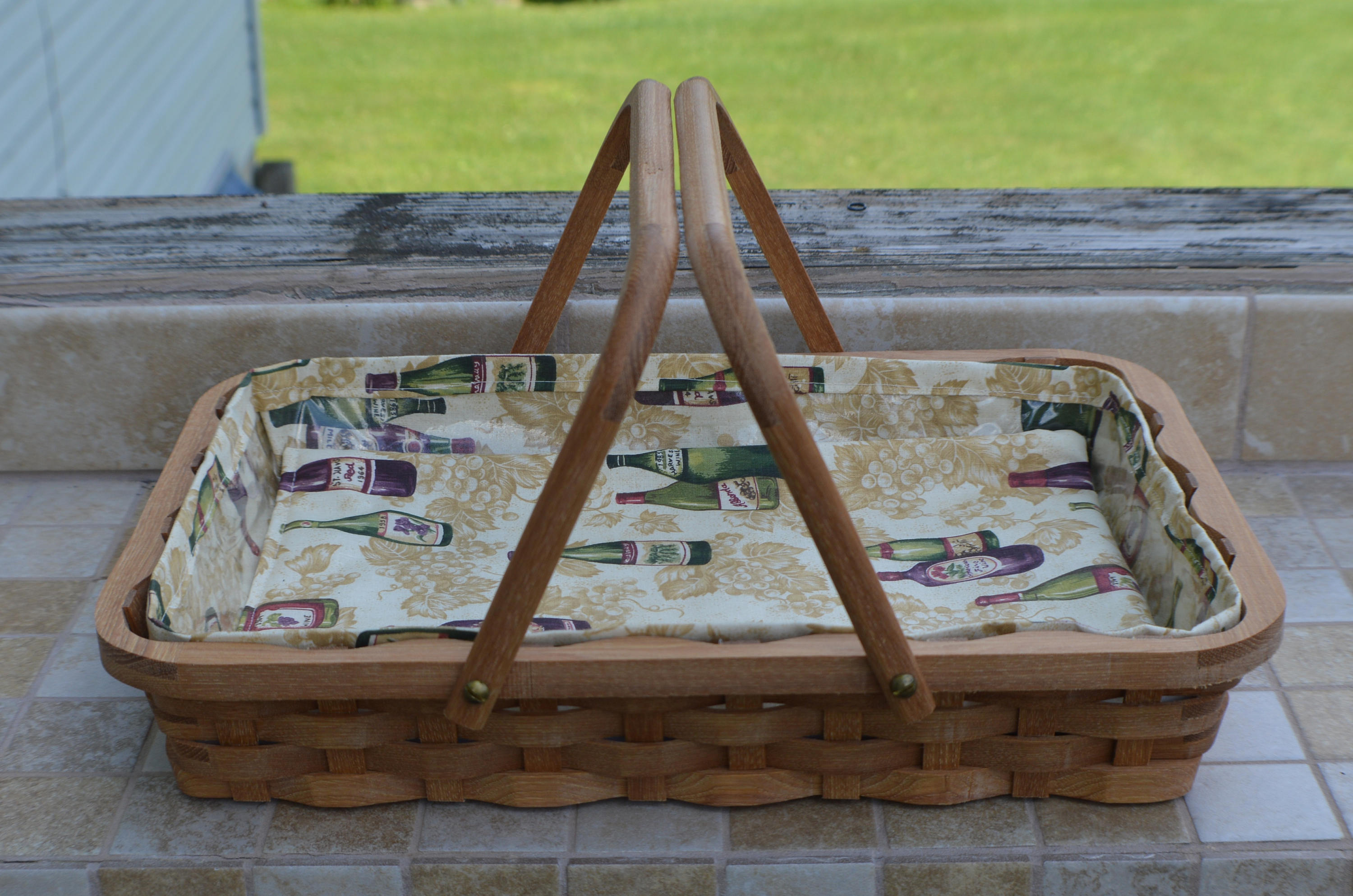 serving basket serving tray handles rectangle Hickory wood