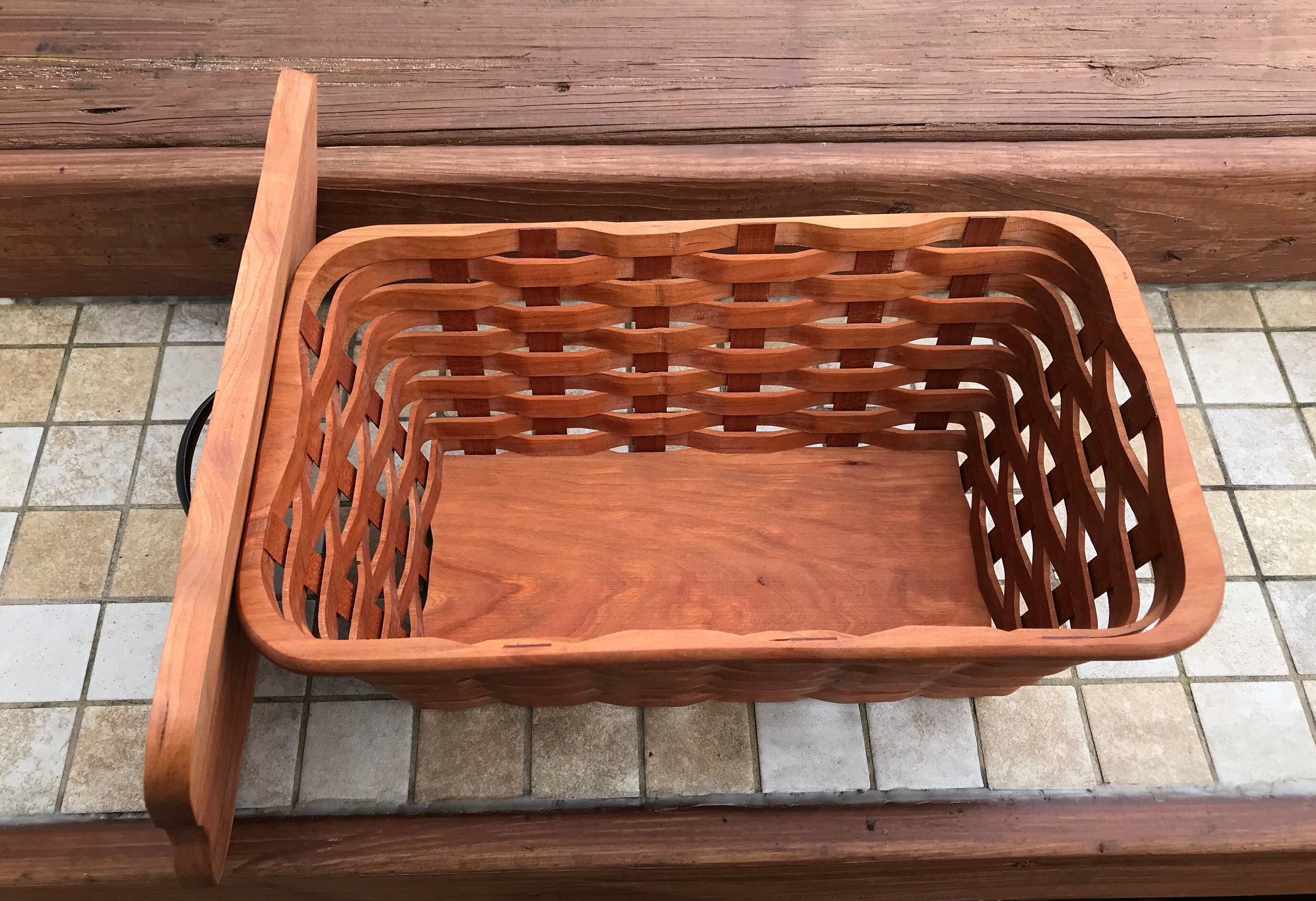 Toilet roll storage basket with lid Cherry wood