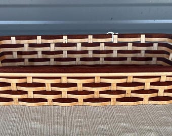 Handmade Mahogany & Oak Wood Serving Basket: Decorative Tea Tray