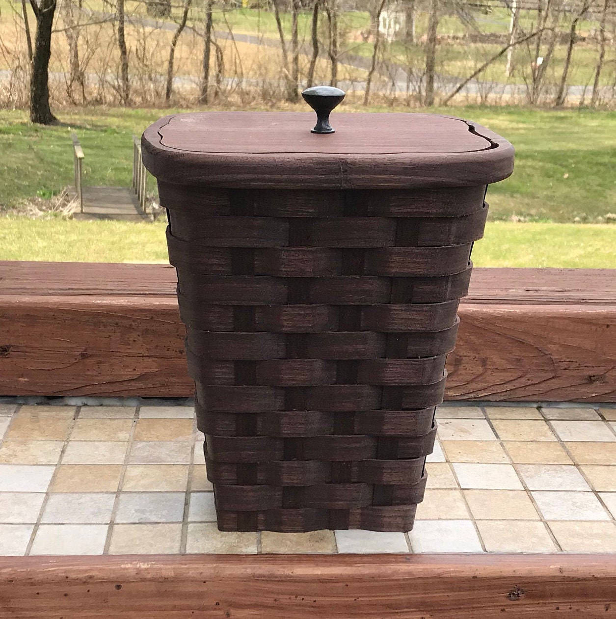 Wooden toilet paper holder with lid Walnut wood