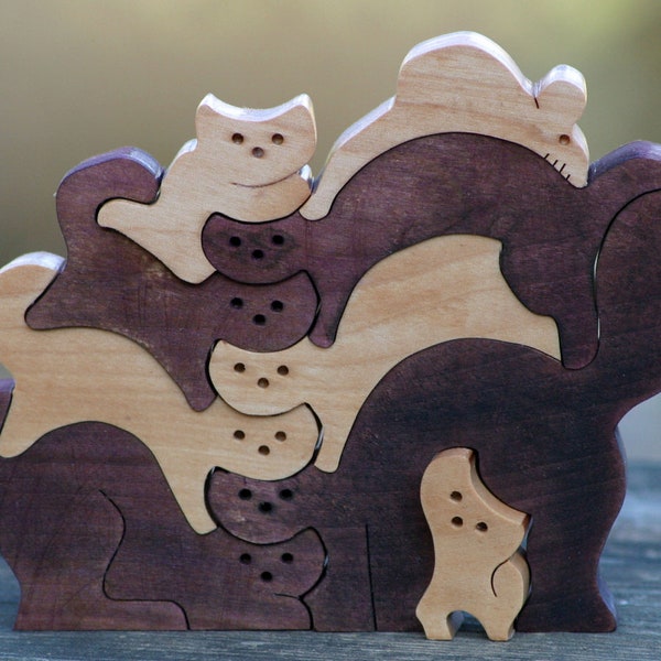 wooden puzzle scroll saw cut cat and mouse Free Shipping