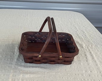 Serving tray basket, wooden tray with handles, fruit basket, bread basket, decorative tray for coffee table