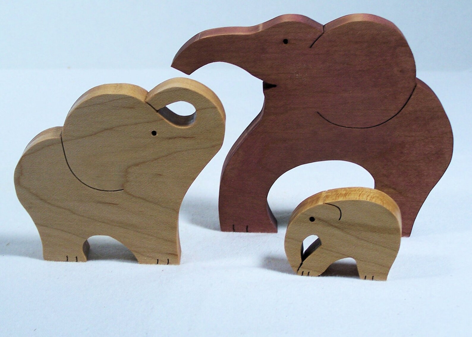 Animal puzzle Maple wood scroll saw cut 3 elephants Etsy