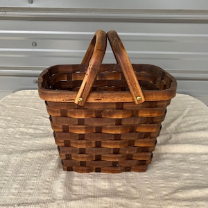 Produce market basket, trash basket, handmade basket, natural wood storage basket, foraging basket