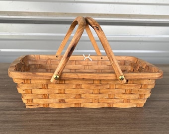 Rustic Wooden Bread Basket with Handles: Serving tray