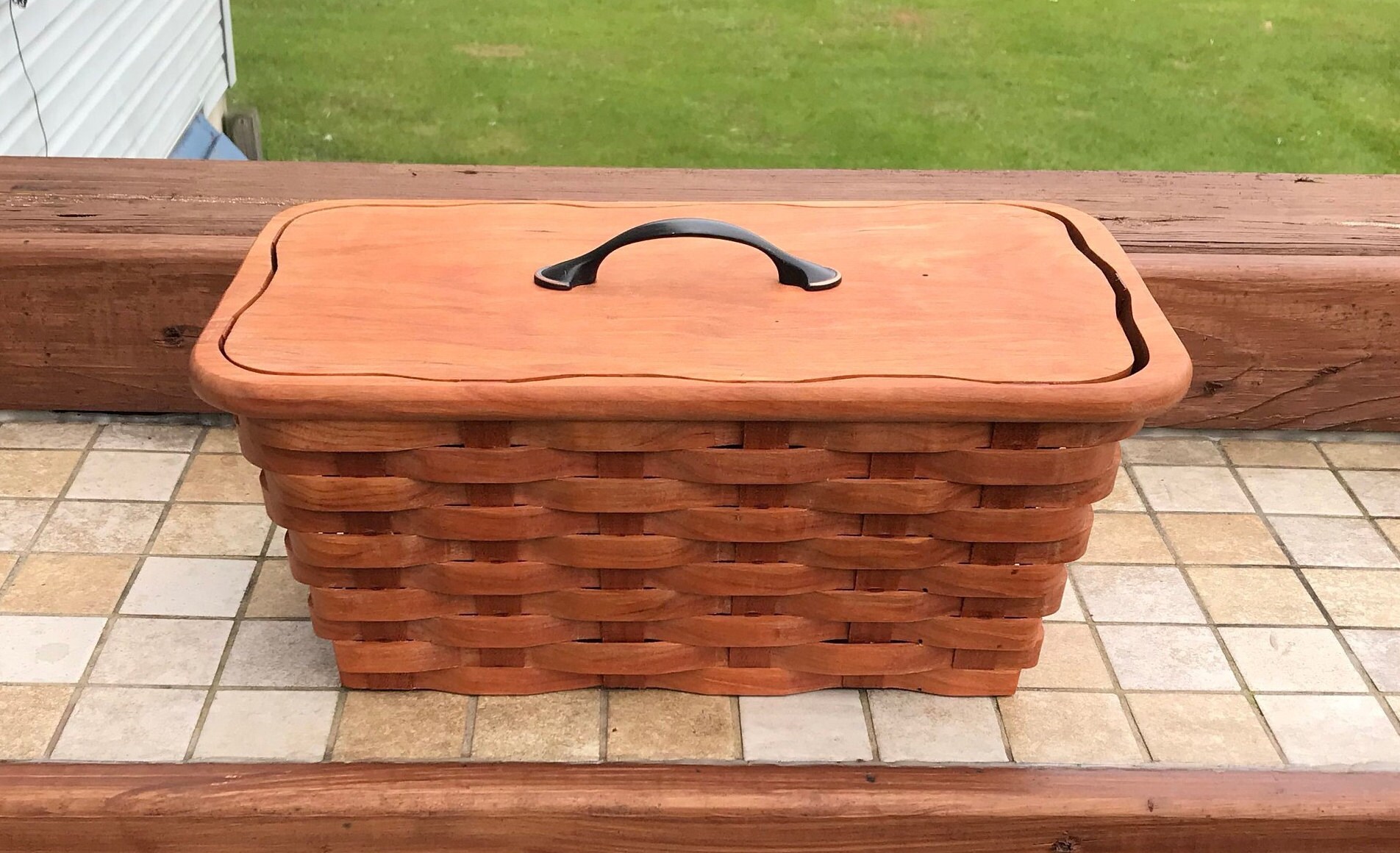 Toilet roll storage basket with lid Cherry wood