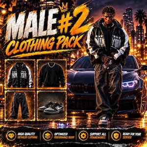 Fivem Male Clothing Pack V2, Character Customization Pack, Hairstyles, Hoodies, Chains, Accessories, ESX QBCore Qbox Standalone