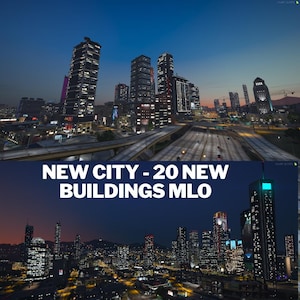 FiveM New City MLO, 20 Building Map Pack for GTA RP Server, Custom Skyline Expansion, Standalone