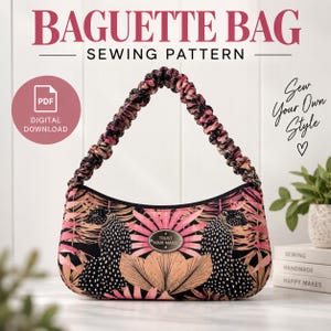Baguette Bag Sewing Pattern PDF, Curved Zipper Shoulder Bag, Tote Bag, DIY Purse Pattern, Wallet, Printable Digital Download