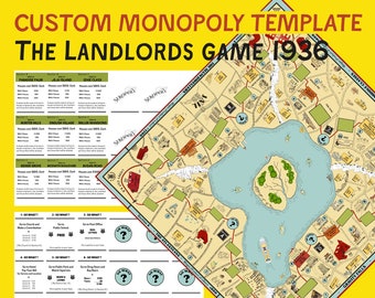 Hyresvärdens spel - Mall för brädspel från 1939, direktnedladdning, redigerbar Canva, anpassad