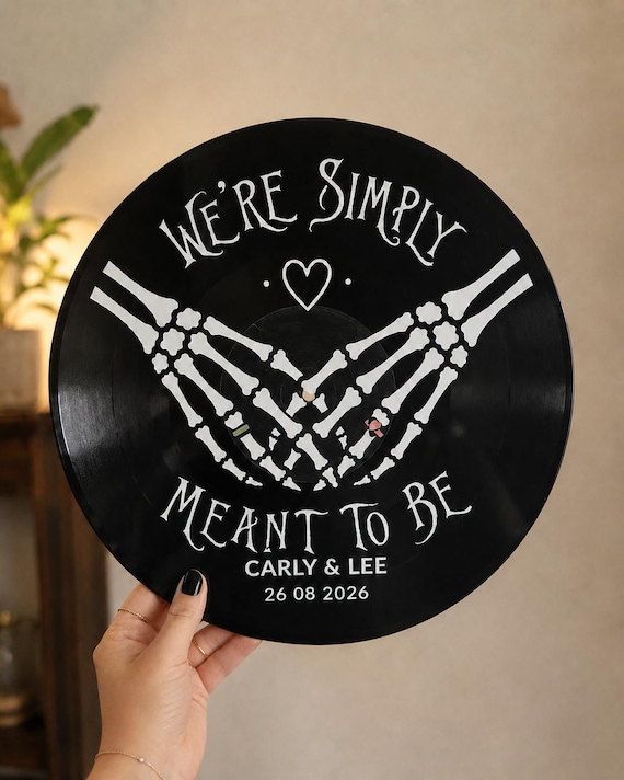 Personalised Wedding Vinyl Record Wall Art | Skeleton Hands Gothic Couple Gift | Alternative Wedding & Anniversary Decor
