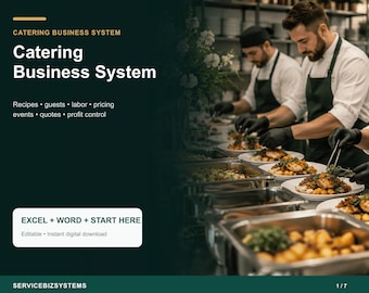 Catering Pricing Calculator & Business Operating System | Recipe Cost, Per Guest Quote, Event Profit Excel + Word Toolkit