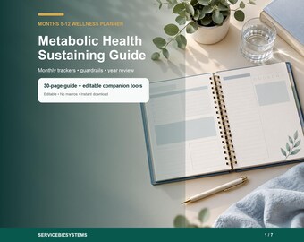 Metabolic Health Maintenance Planner | Months 5-12 Habit Tracker, Monthly Check-In and Wellness Journal PDF