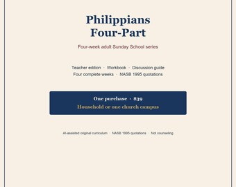 Philippians Bible Study Curriculum | 4-Week Adult Sunday School Kit | Teacher Guide, Workbook & Handouts | Digital Download