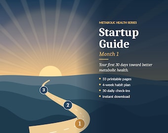 Metabolic Health Startup Guide | 30-Day Printable Low Carb Plan for Insulin Resistance | Habit Tracker, Health Markers, Daily Check-In PDF